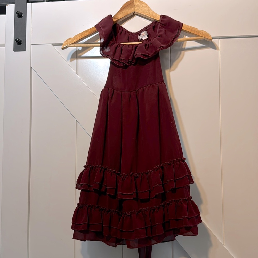 Baileys blossoms Nellie ruffle dress in wine